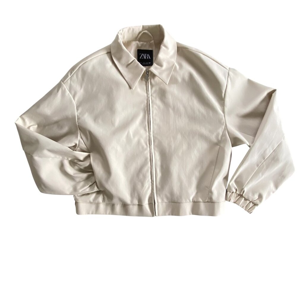 Zara Women's Harrington Neutral Ecru Lightweight Bomber Jacket Sz L
